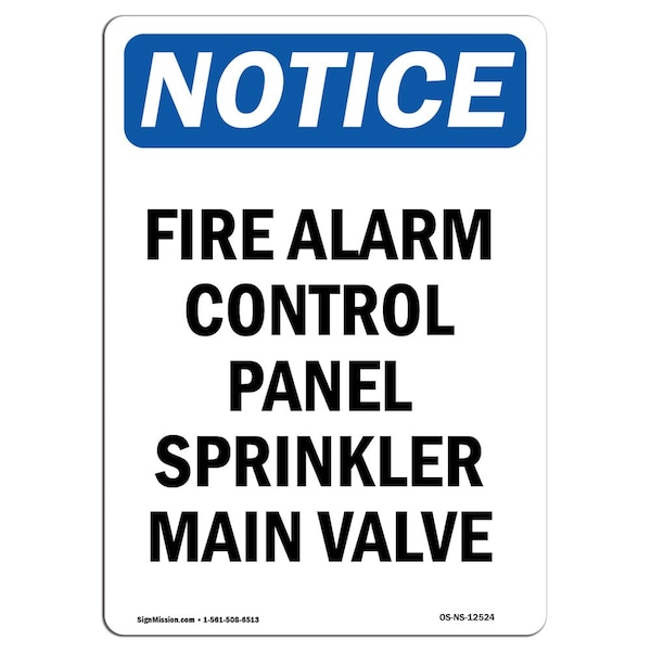 Safety Sign, OSHA Notice, 5" Height, Fire Alarm Control Panel Sprinkler Sign, Portrait, 10PK